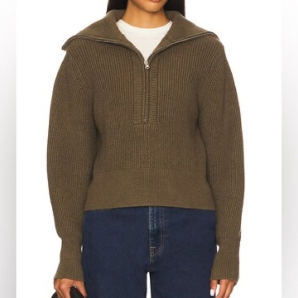 NWT Varley Maura Half Zip Rib Knit in Olive Night